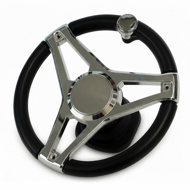 13-1/2 Inch Dia Boat Steering Wheel 3 Spoke, Marine Steering Wheel for Seastar and Verado With Turning Knob