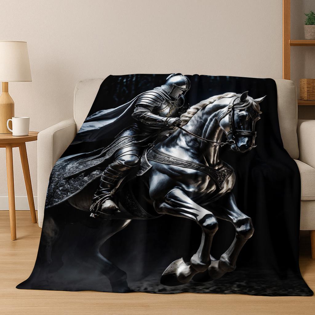 Medieval Retro Knight dark Flannel Blanket Soft Warm Blanket for Bedroom Room Living Room Bed Office Travel Camping Picnic Gift
