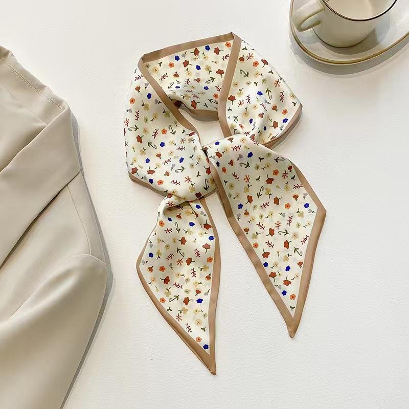 Small White And Tender Green Silk Scarf For Women, Thin Streamer, Headband, Hair Tie, Bag Decoration Long