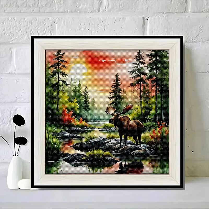 New Arrival 5D DIY Full Circle Diamond Painting "Elk and Landscape" Embroidery Cross Stitch Home Decor Gift