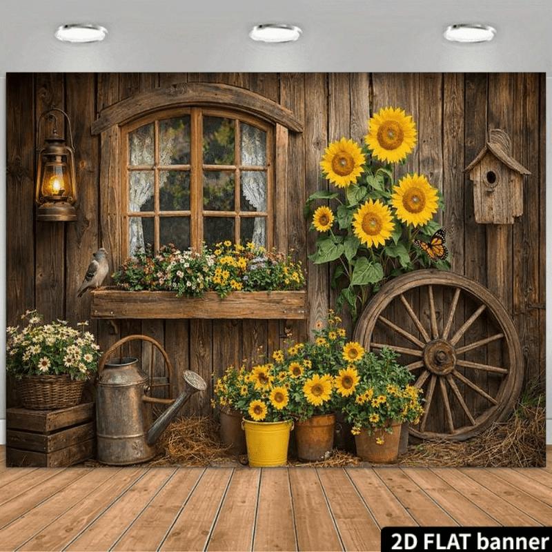 1Pcs Pastoral Country Retro Wooden Wall Sunflower Decoration Background Nature Backdrop Decorations For Photo Studio Party