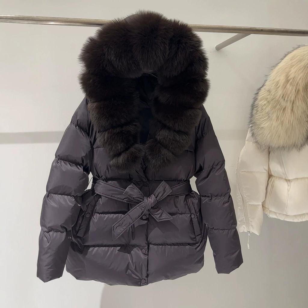 New Women's Winter Down Coat with Detachable Fox Fur Collar and Hood
