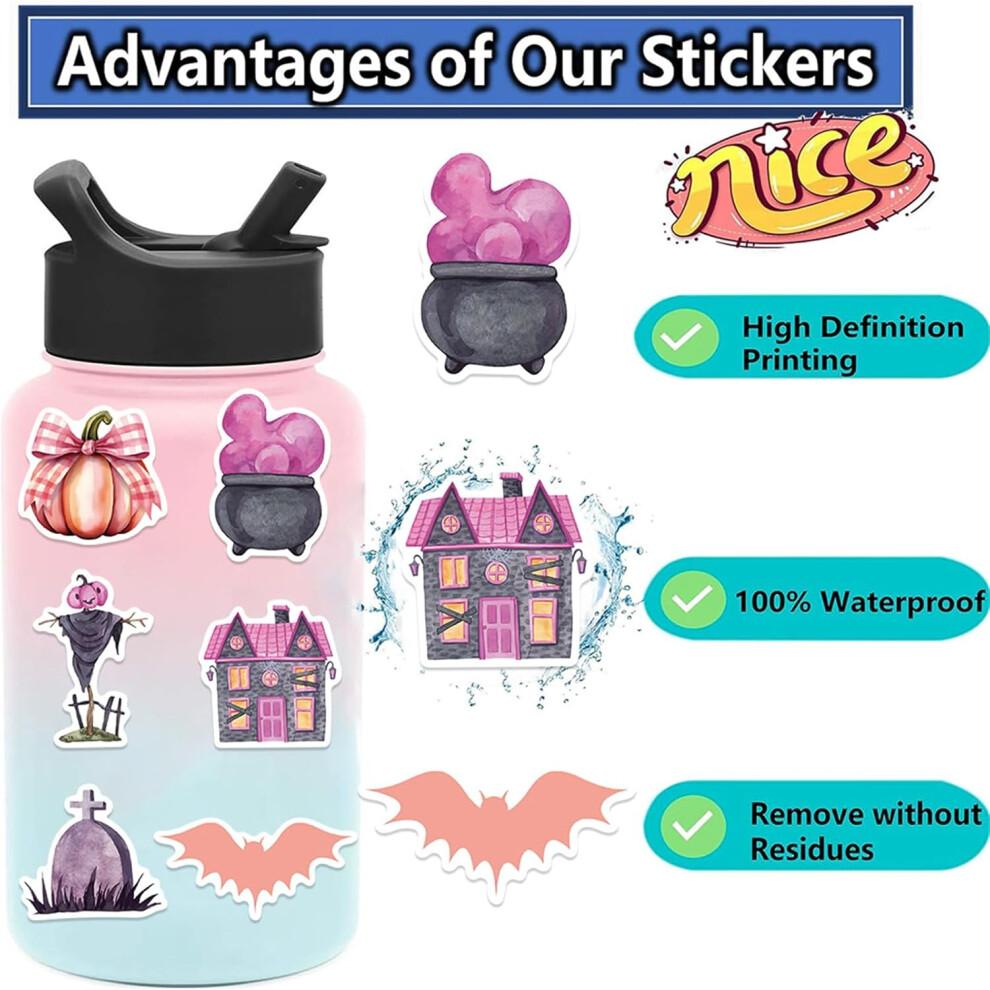 50pcs Kawaii Pink Halloween Stickers - Ghost & Pumpkin Theme, Waterproof Vinyl Decals for Kids Youth & Adults Holiday Party Favors & Gifts