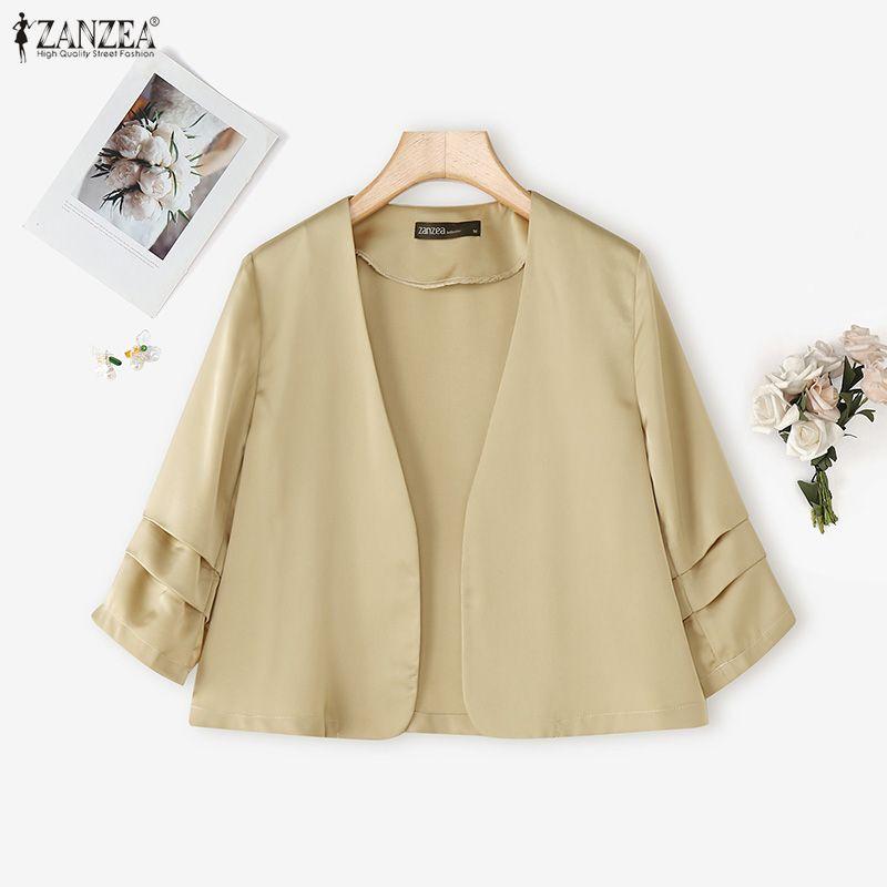 ZANZEA Damskie codzienne topy kardiganowe z dekoltem w serek i rękawem 3/4