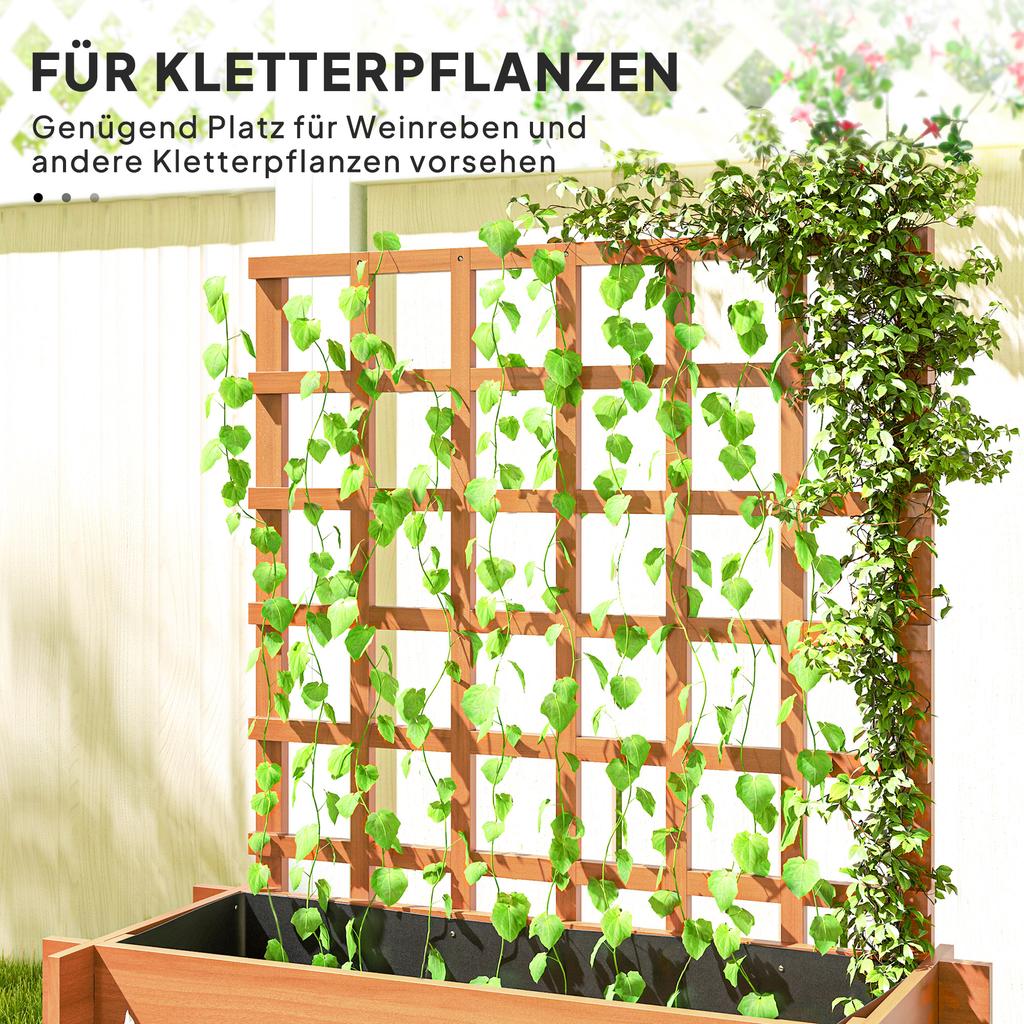 3 Tier Garden Planters with Trellis for Vine Climbing, Wooden Raised Beds, 95x95x110cm, Brown