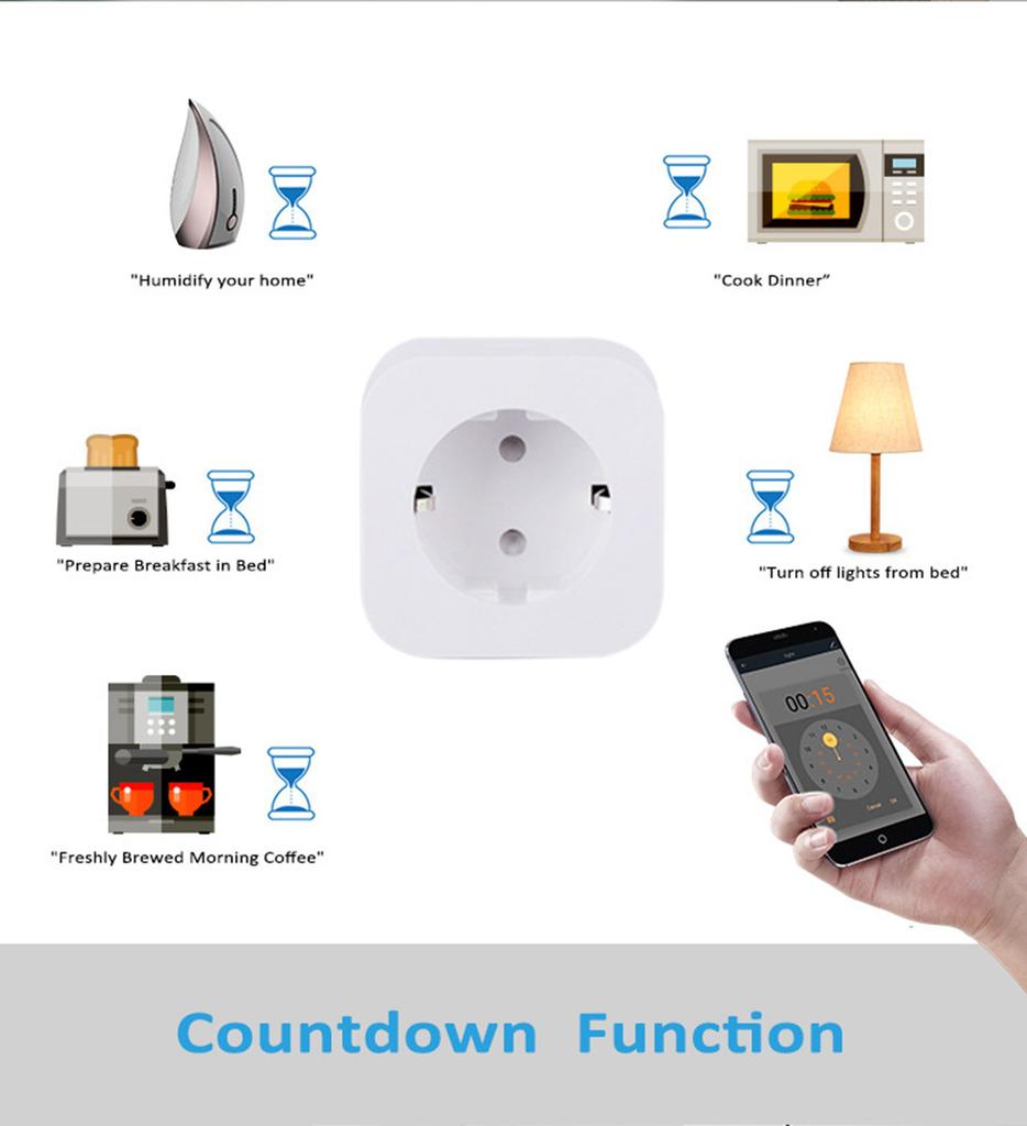 Tuya WiFi Smart Socket 16A/20A with Power Metering, Supports Alice, Remote Control Via Mobile APP, European Standard Plug.