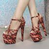 13cm Super Heel Platform Sandals Women Fashion Print Ankle Strap Buckle Brand Designer Shoe Sexy Nightclub T Strap Stripper Shoe
