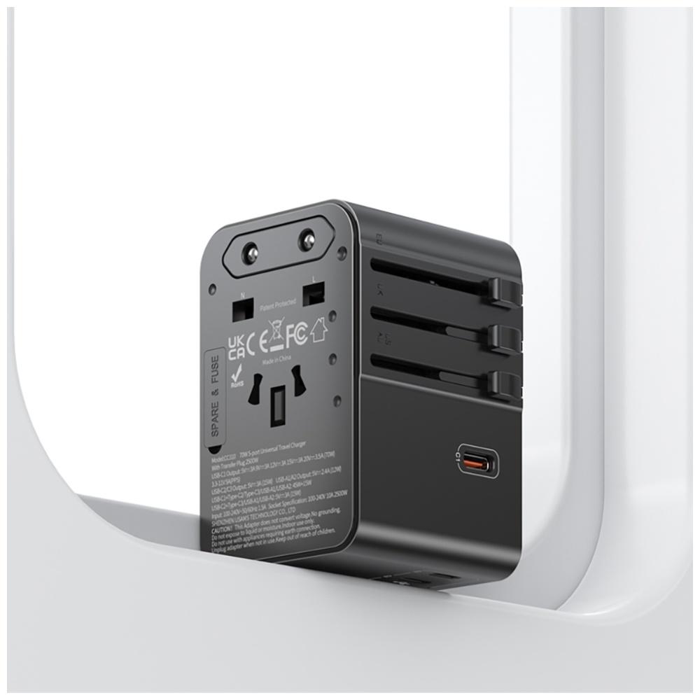 Ładowarka Sieciowa Usams Travel Adapter  Cc310 3Xusb-C 70W 4W1 Us/Au/Eu/Uk Czarny