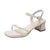 Fashion Simple Block Heel Sandals Women's Summer New Square Toe Thin Strap One Buckle Non-slip Wear-resistant High Heels