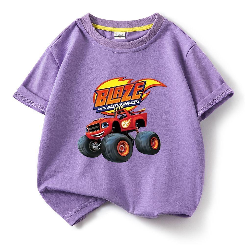 Children's Pure Short Sleeved Tshirt Blaze And The Monster Machines Kids Cartoon Tee Boys Girls Summer O-Neck Tee Tops
