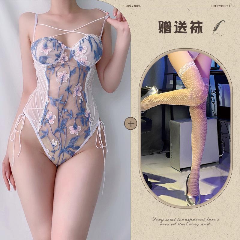 Sexy Ladies Mesh Embroidery Perspective Onesie Sexy Pure Sexy Underwear Set