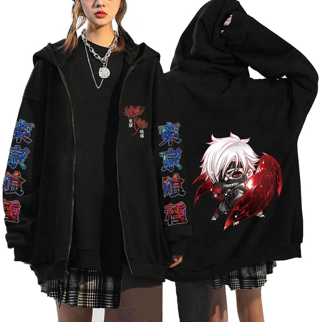 Cosplay Tokyo Ghoul Felpe Anime Uomo Casual Giubbotti con Zip Harajuku Kaneki Ken Felpe Stampate Cartoon Hip Hop Felpa Streetwear