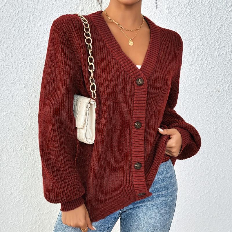 Elegant Women's Knitted Cardigan Sweater Jacket - Plain Color, Front Button, Autonomous Pattern - Spring and Autumn