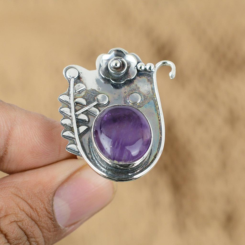Mothers day Deal African Amethyst Gemstone 925 Sterling Silver Flower Wife Ring