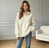 Solid color half-zipper lapel sweater women's soft waxy autumn and winter new loose and lazy outer wear pullover knitted top
