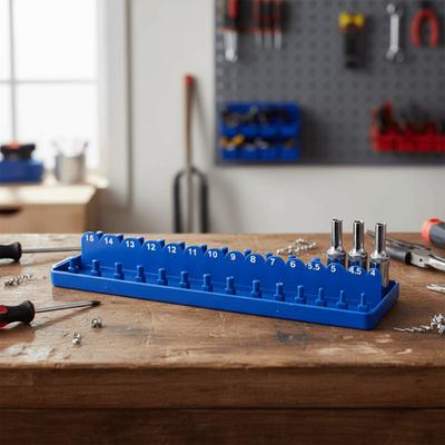 Blue Color Socket Organizer Plastic Material Metric Size Socket Tray Practical Design High Quality Socket Rack Household Use