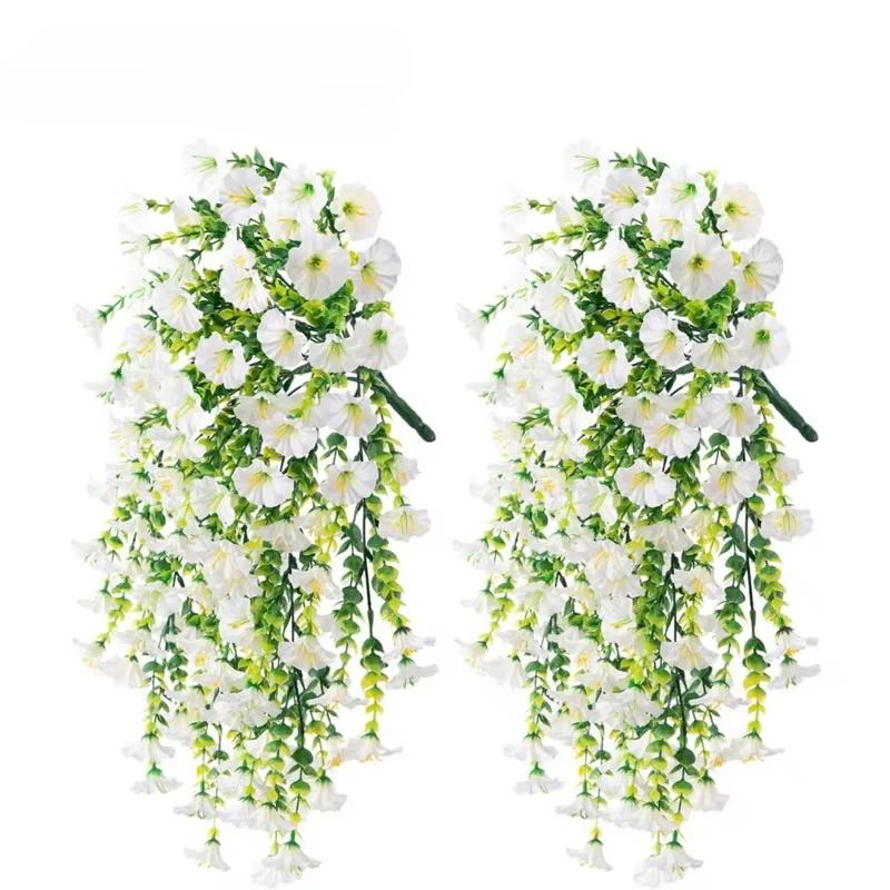 Artificial Faux Plants Flowers Fake Silk Fuchsia UV Resistant Realistic Morning Glory for Hanging Planter Porch Patio Decoration