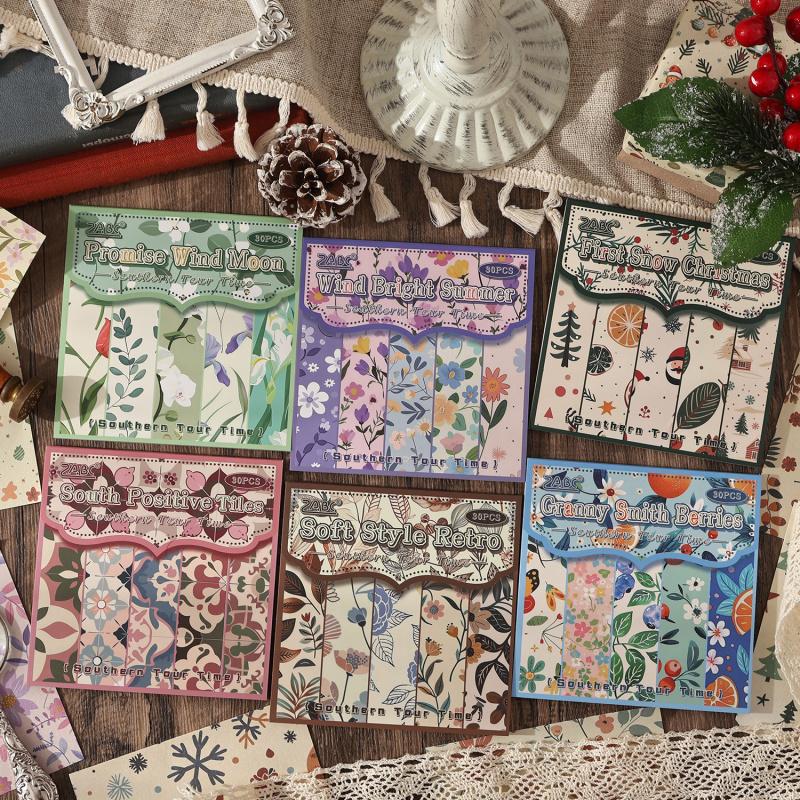 30-Sheet Vintage Floral Pattern Non-Adhesive Scrapbooking Paper, Retro Petal Designs, for DIY Crafts & Album Decoration