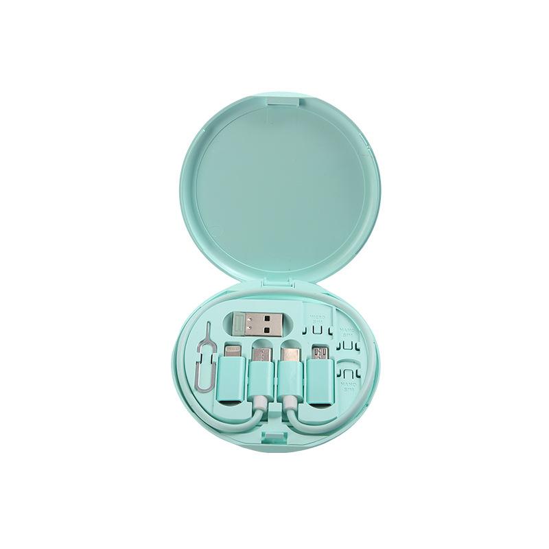 

Кабель для быстрой зарядки мощностью 60 Вт, кабель USB для передачи данных 3 в 1 с футляром для хранения, многофункциональный USB-адаптер для зарядки, совместимый с Lightning Type-C зелёный