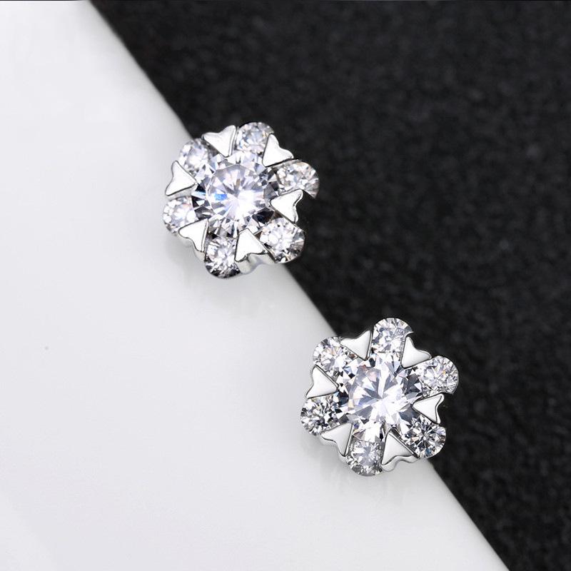 S925 Sterling Silver Snowflake Moissanite Hexagram Earrings, Simple Christmas Studs