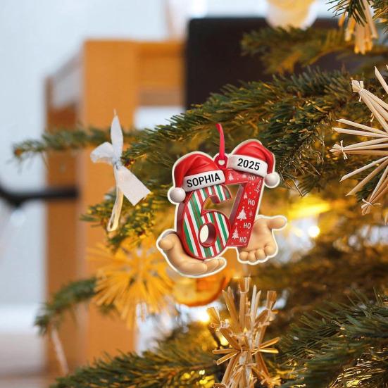 Christmas Pendant Striped Print Number 6 7 Charm 2D Acrylic Hanging Pendant Party Home Festive Cheer Holiday Decoration