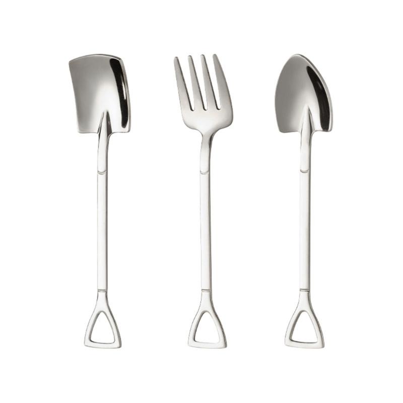 

Set of 3 Steel Tea Spoon Small Household Ice Cream Spoons and Fruit Fork Watermelons Tablewares Set Kitchenwares срібний