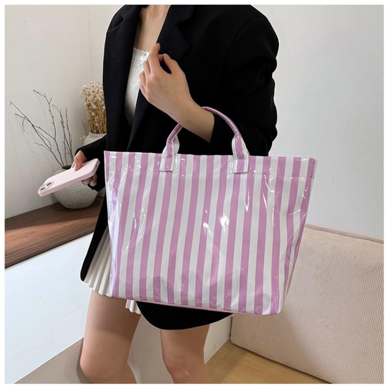 Efficient Striped Tote Bag Large Capacity Shoulder Handbag for Travel Needs