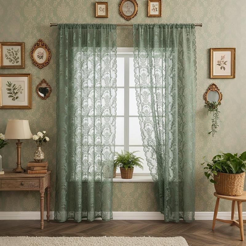 Perdea din Voal cu Dantelă Stil Fresh Wave American pentru Sufragerie, Dormitor, Balcon, Perdea Finisată cu Broderie, Panou Divizor