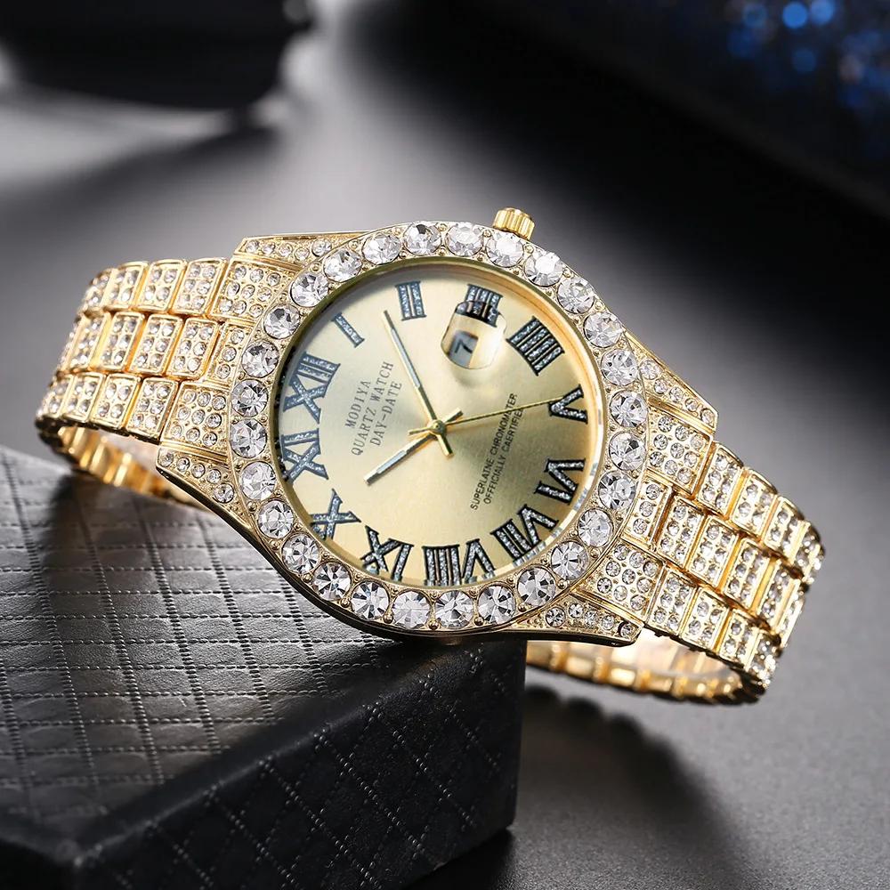 Hip Hop Diamond Bling Watch Men Gold Color Men’s Quartz Watches Luxury Male Clock Relogio Masculino Dropshipping Gifts