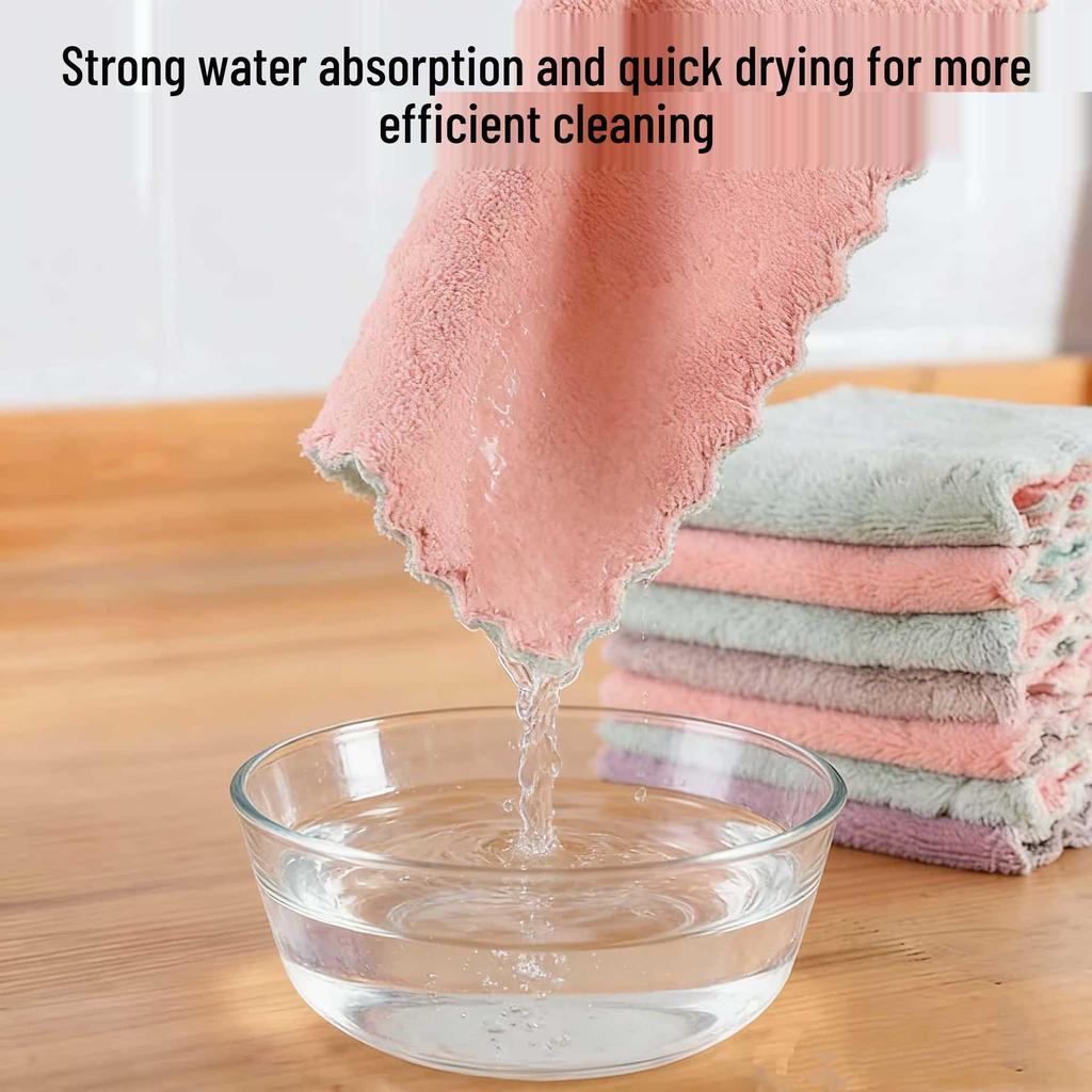 Water-Absorbent, Oil-Repellent Coral Fleece Dish Cloth: Thick, Lint-Free Kitchen Cleaning Tool