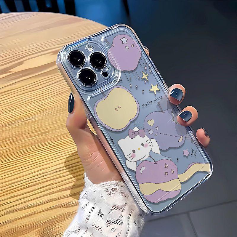 Purple Hello Kitty Apple 17 Pro Max Cartoon Phone Case - Transparent Space Design, Compatible with Apple 14, 15, 16 Pro