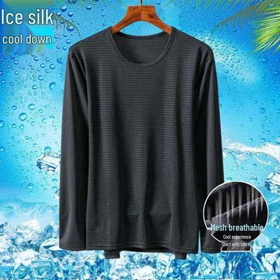Pánské tričko s dlouhým rukávem z ledového hedvábí a síťoviny - Prodyšné, Lehké, Nadměrná velikost, Ležérní nošení
