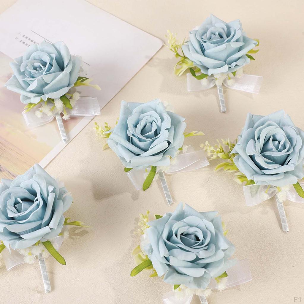6x Düğün Yaka Çiçeği Yapay Çiçek Gelin Damat Romantik Dekor Damat