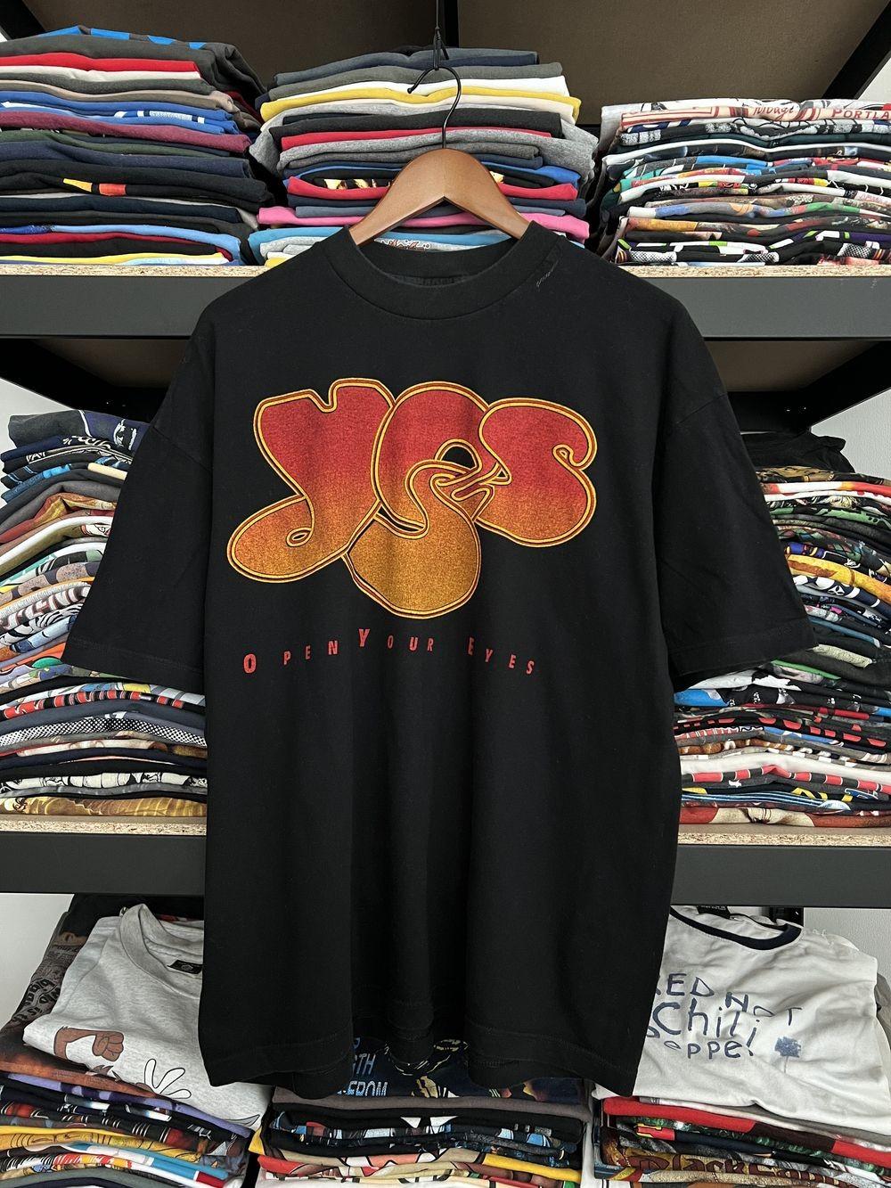 90 s Yes Band Open Your Eves Tour Black Short Sleeve Unisex Shirt S-5XL KH10906 XXXL