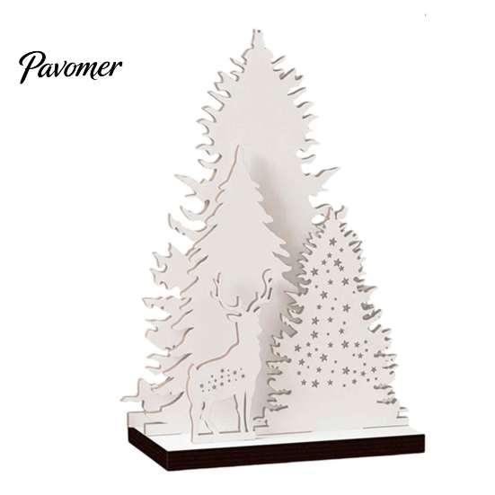 Warm Atmosphere Room Decor LED Wooden Christmas Tree Tabletop Decor, Glowing Hollow Light Up Seasonal Home Interior Accents Ornaments for Holiday