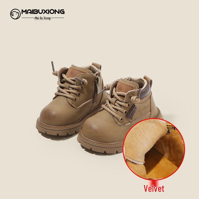 Toddler Boys' & Girls' Fleece-Lined Leather Boots - New Autumn/Winter Short Martin Style in Big Yellow.