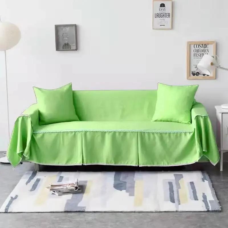 1/2/3/4-seater Sofa Cover for Living Room Solid Color Lace Edge Sofa Towel All-inclusive Dust Couch Cover Solid Slipcover