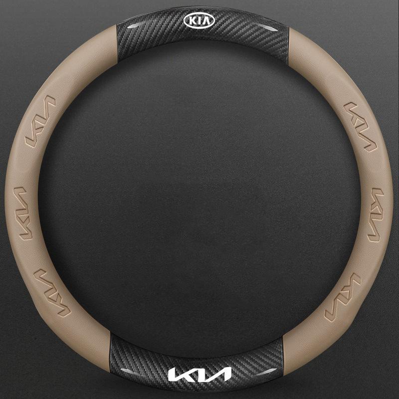 EWDM7 Carbon Fiber Keyring Leather Steering Wheel Cover Anti-Slip Grip For KIA RIO Ceed EV6 EV9 Stinger Forte Niro K9SoulSorentoCerato