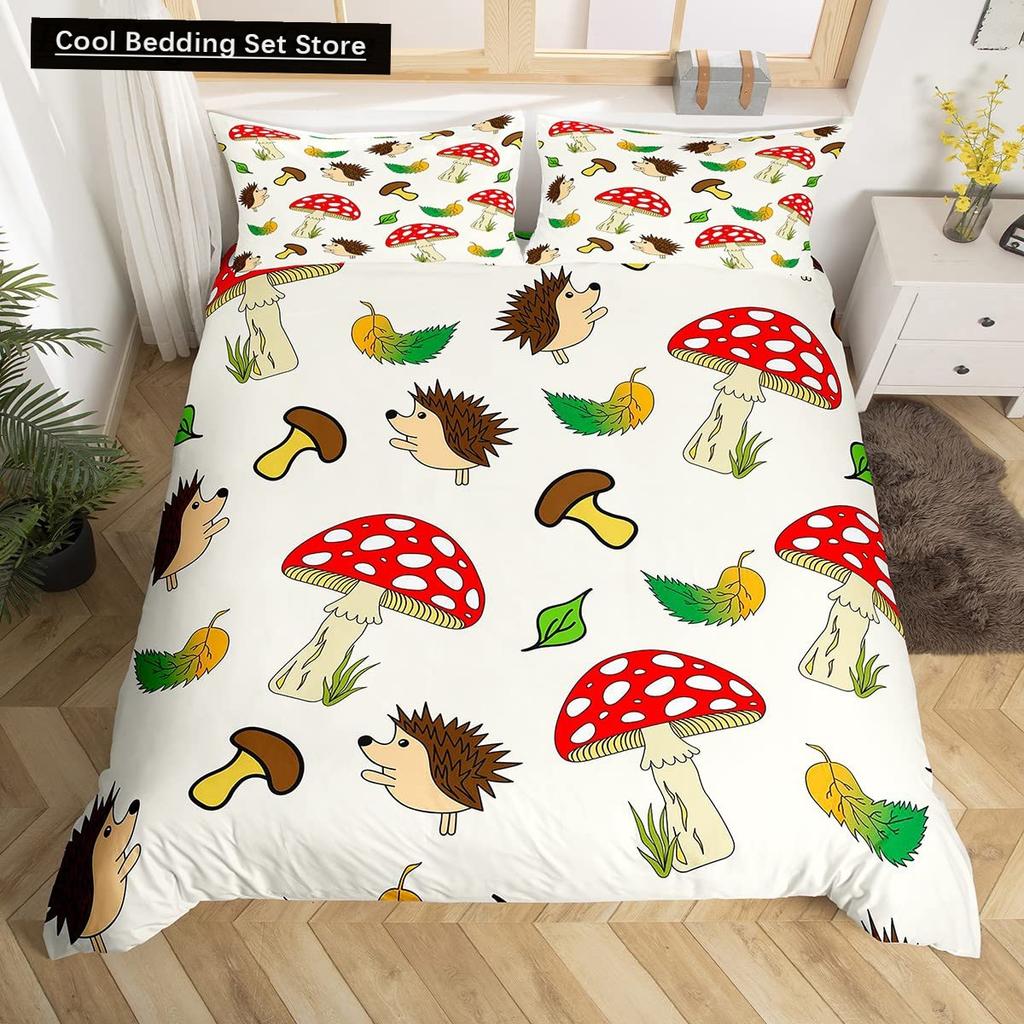 Cartoon Hedgehog King Queen Duvet Cover Rainbow Iridescent Bedding Set For Kids Girls Boys Starry Sky Animal 2/3Pcs Quilt Cover