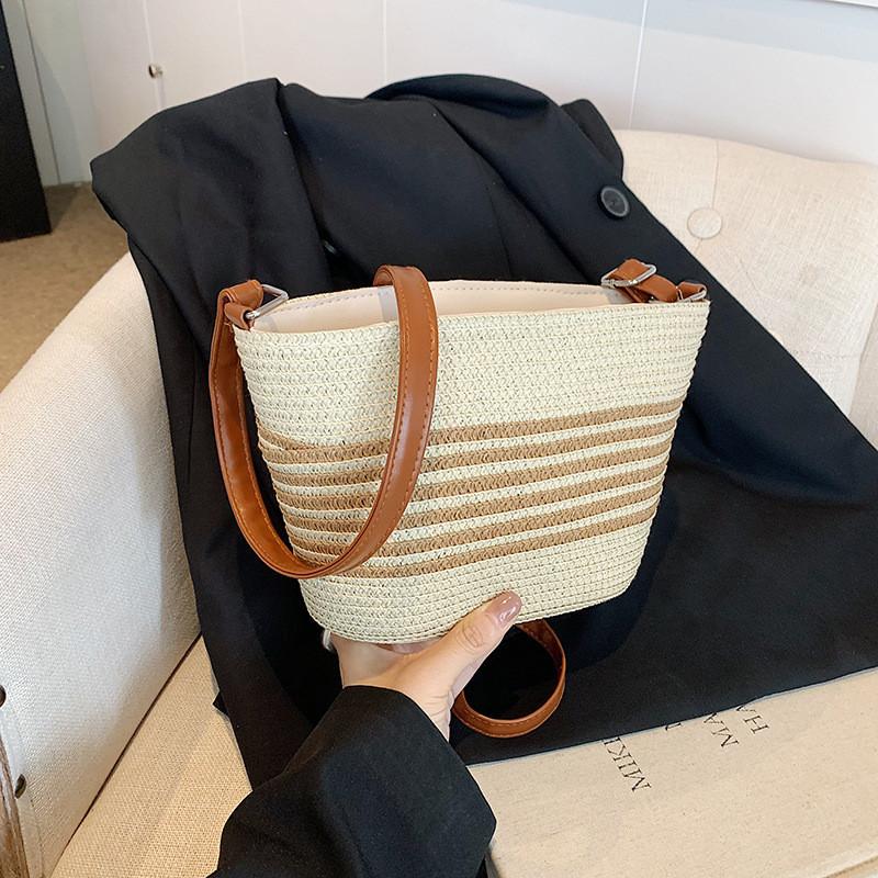 

Trendy Summer 2024 Bucket Bag In Beige With Brown Accents Perfect For Everyday Use StyleC