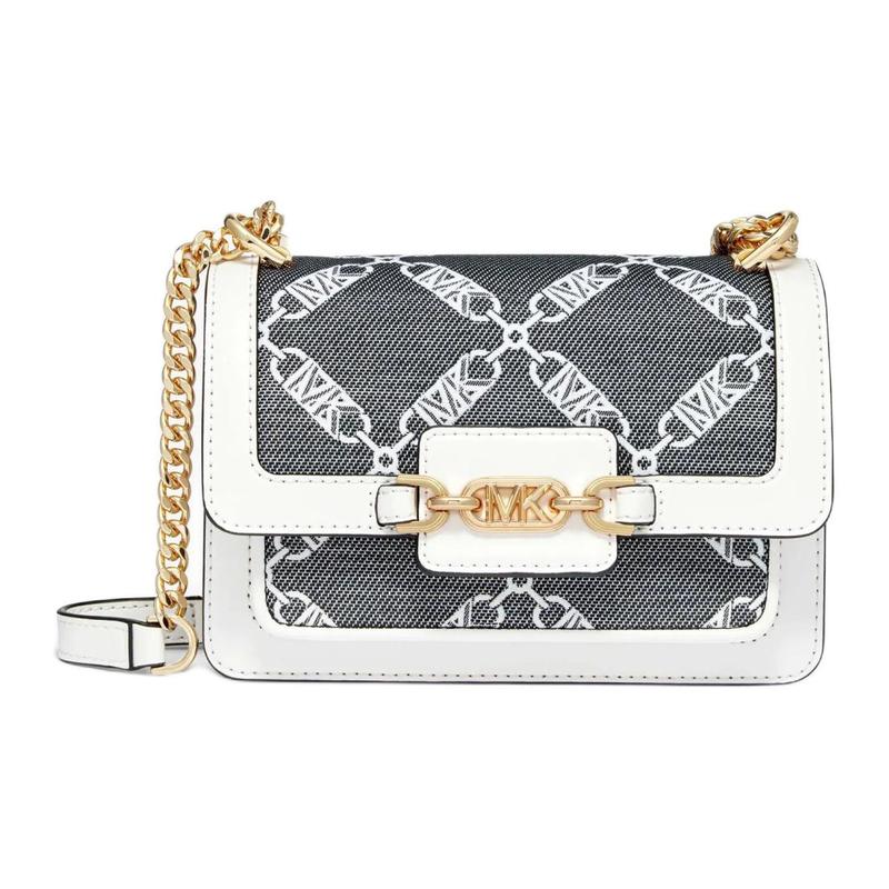 MICHAEL KORS Heather presbyopic chain magnetic closure, artificial leather patchwork, shoulder crossbody bag, extra small, women s, white and black чёрный