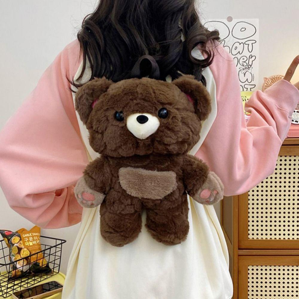 Multicolour Plush Shoulders Bag 3D Bear Animal Bag Casual Plush Bear Backpack Outdoor