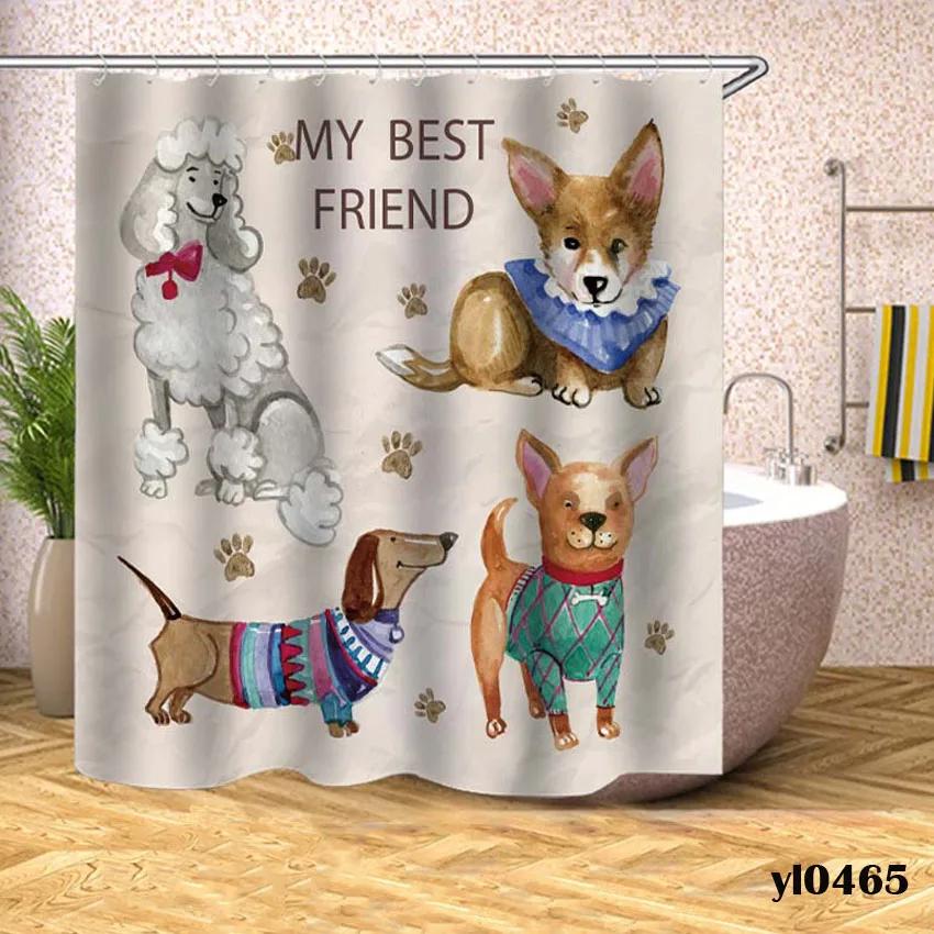 Cartoon Animals Shower Curtains Dogs Cats Waterproof Bath Curtains For Bathroom Bathtub Large Wide Bathing Cover Rideau De Bain