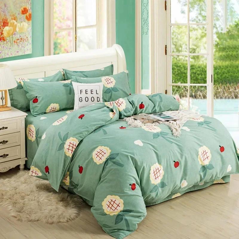Luxury King Queen Size Bed Duvet Coat Sheet Quilt Cover Set Thickened Pure Cotton Brushed Bedding Four-piece Set