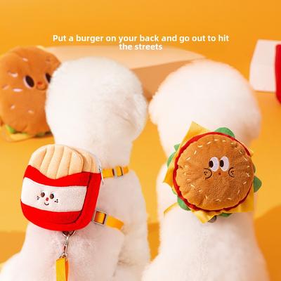 Pet Cute Burger Fries Backpack Leash Cat Vest Dog Chest Strap Go Out Walking Dog Leash Supplies