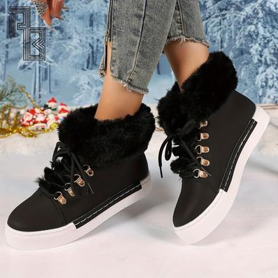 Nouvelles Bottes de Neige Grande Taille pour Femmes, Bottes à Semelle Intermédiaire Épaisse et Chaude, Chaussures d'Hiver Courtes et à Semelles Épaisses Augmentant la Hauteur en Coton