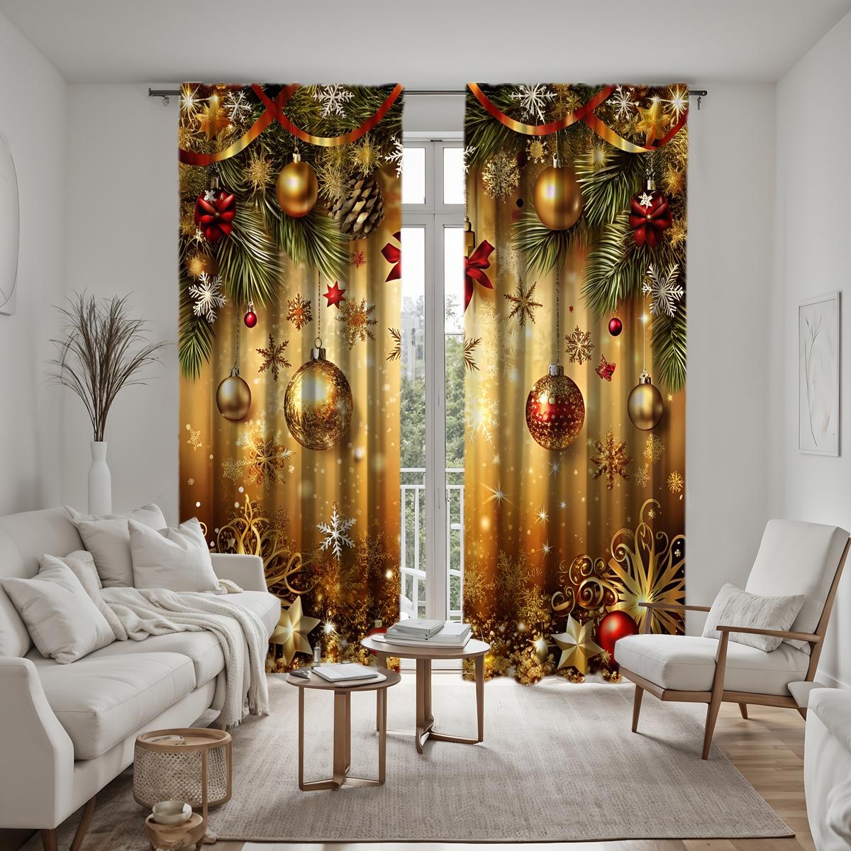 

2 шт. HD цифровые шторы с принтом желтого галстука Рождественский шарик-латте украшение для дома в стиле украшения гостиной спальни W52H63inchW132H160cm