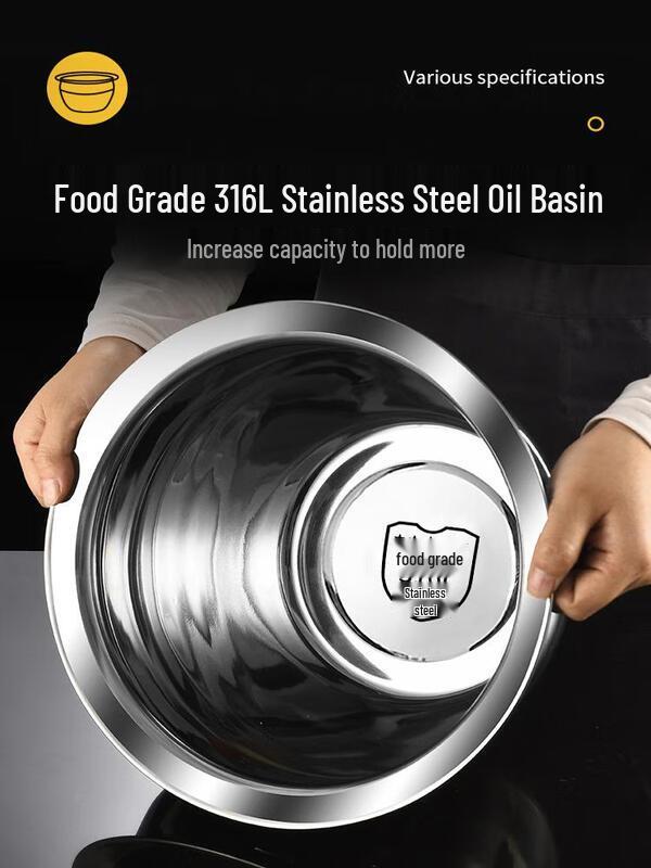304 Stainless Steel Oil Basin with Lid and Colander Set