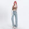 High Street Double-breasted Leather Brand Design Wide Leg Mopping Jeans Women's Spring and Summer New High Waist Straight Jeans