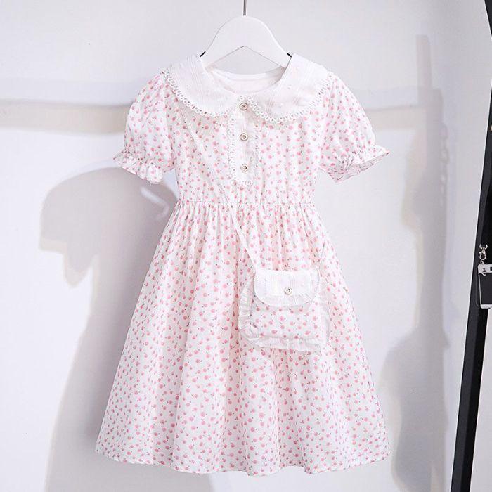 Girls Summer Floral Dress Short Sleeve Princess Fashionable Dress